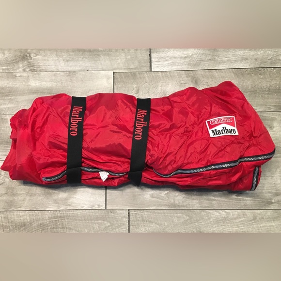 Vintage Marlboro Plaid Red Black Fleece Sleeping Bag Backpacking Camping Hiking